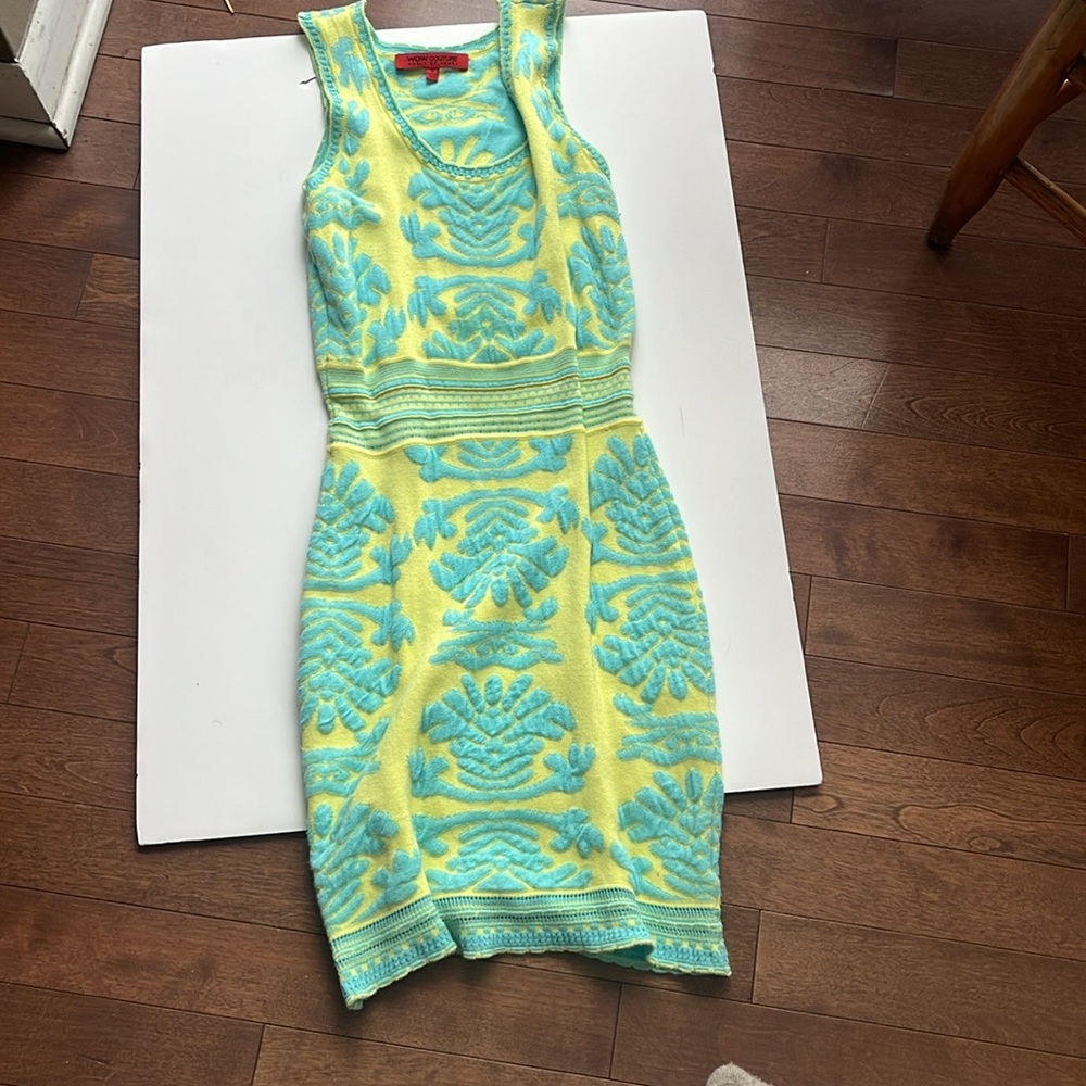 AKIRA Yellow and Green Sleeveless Bodycon Midi Dress